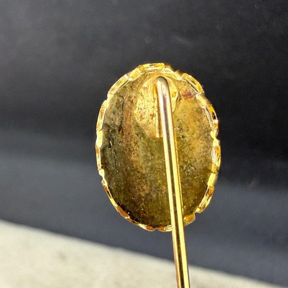 Vintage Porcelain Stick Pin‎ Brooch Gold Tone Hand Painted Flower
